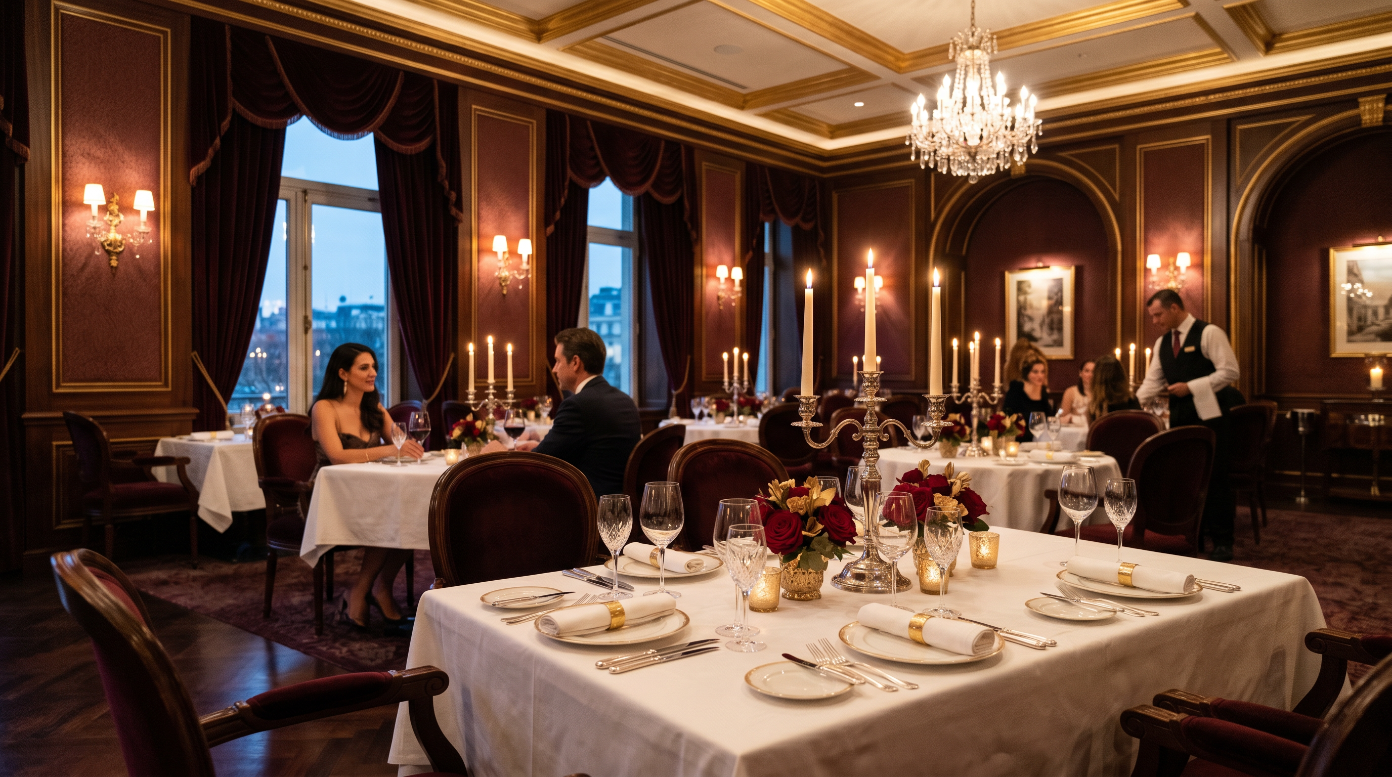 Fine dining restaurant with candlelight ambiance